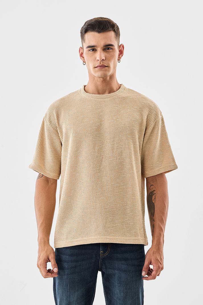 Snitch Men Beige Polyester Crew Neck T-Shirt - Image 5