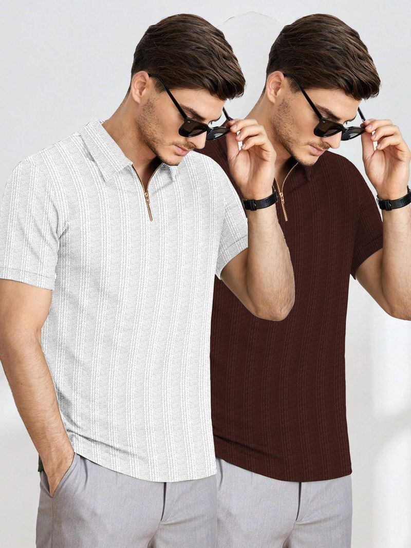 COMBRAIDED Pack of 2 Men's Zip Neck Polycotton Multicolor T-Shirts - Image 2