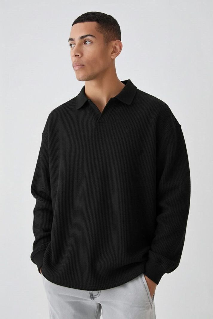 RUNNING MACHINE Men Black Polyester Polo Neck T-Shirt - Image 4