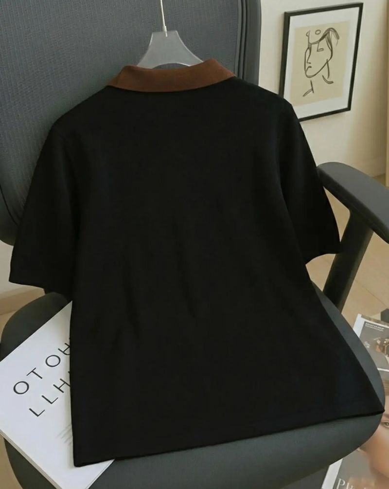 KAJARU Men Striped Polo Neck Black T-Shirt - Image 3