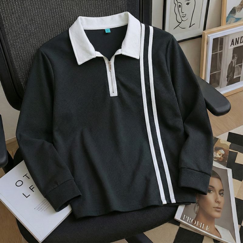 Try This Men's Zip Neck Black, White T-Shirt - Image 2