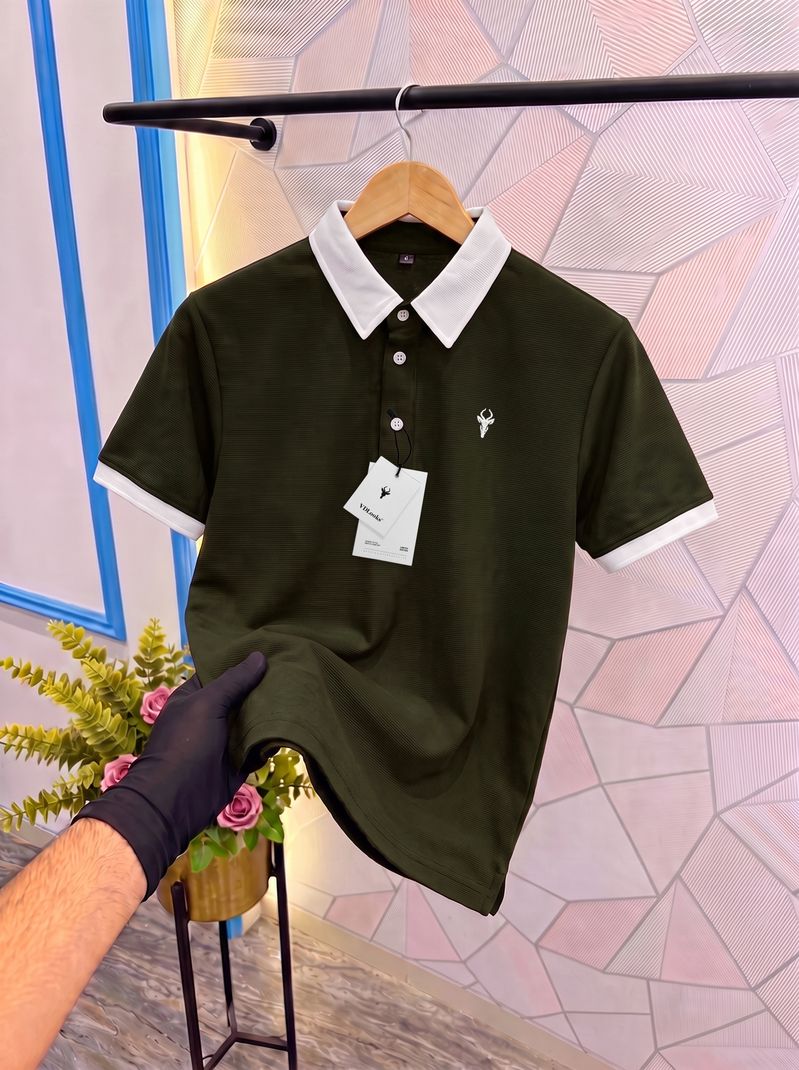 vdlooks Men Dark Green Polo Neck T-Shirt - Image 5