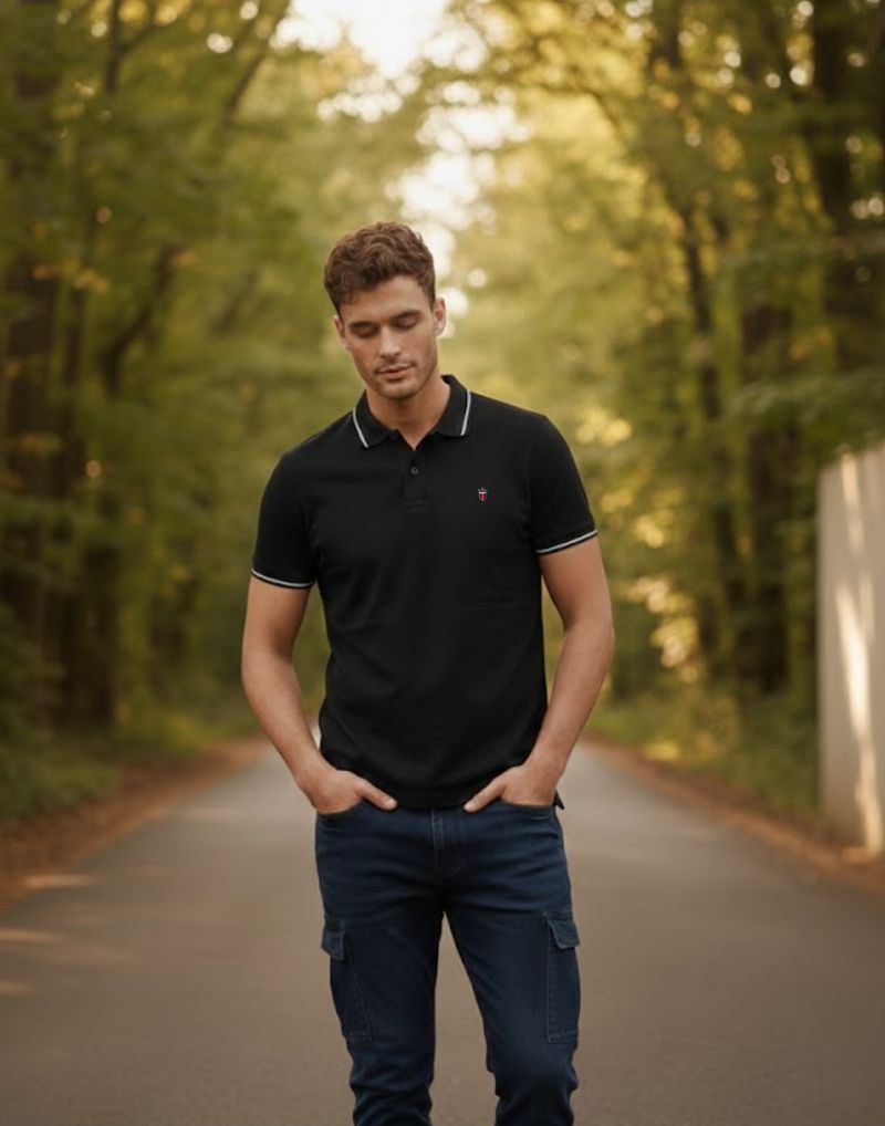 Louis Philippe Men Black Polo Neck T-Shirt - Image 6