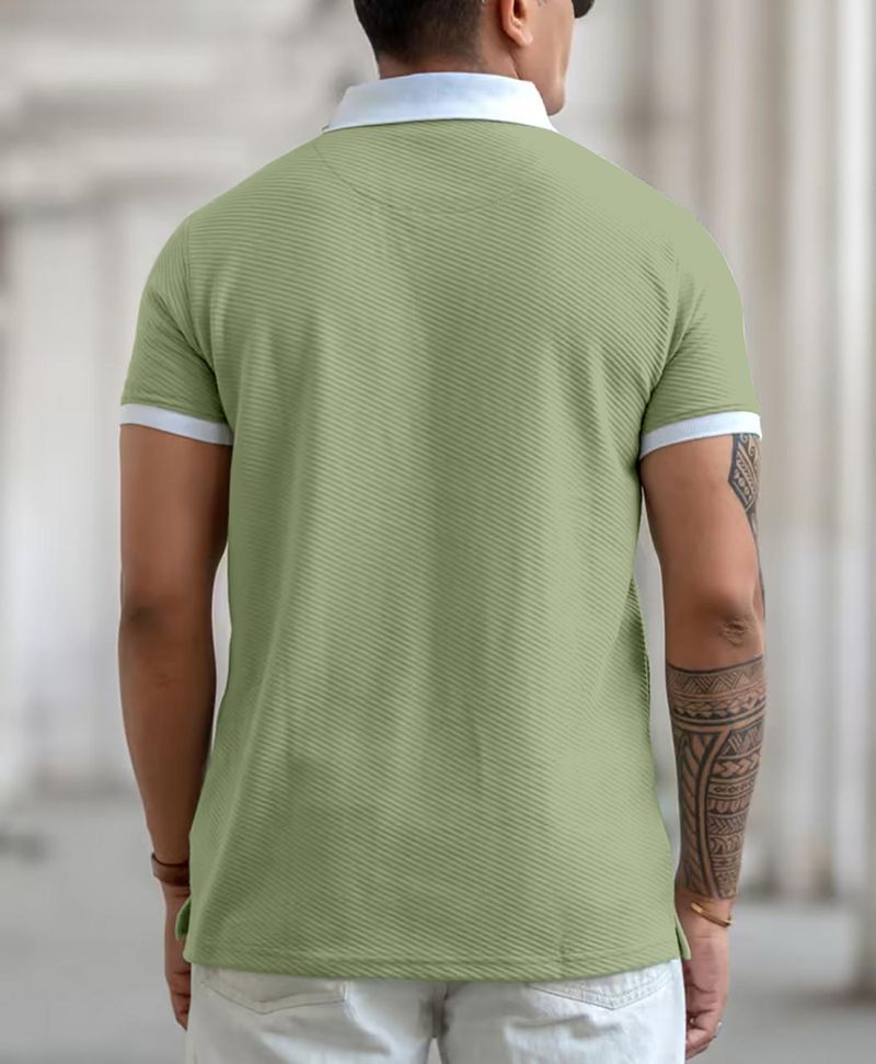 COMBRAIDED Men's Self Design Polo Neck Black T-Shirt - Image 4