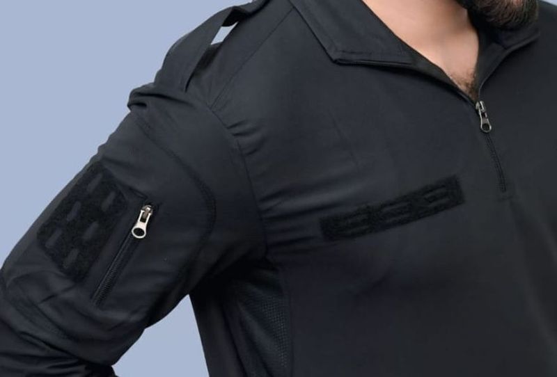 AZYXREN Men Black Zip Neck Cotton Blend T-Shirt - Image 6
