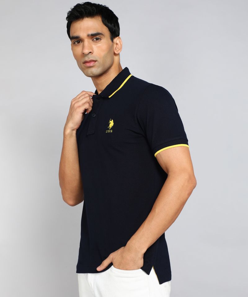 U.S. POLO ASSN. Men Blue Cotton Polo Neck T-Shirt - Image 6