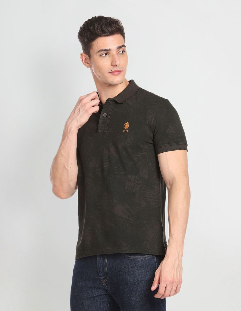 U.S. POLO ASSN. Men Green Polo Neck Cotton T-Shirt - Image 6