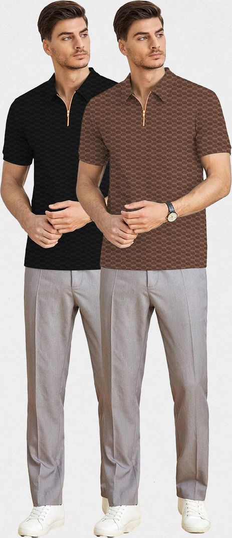 KAJARU Men's Solid Zip Neck Brown T-Shirt - Image 6