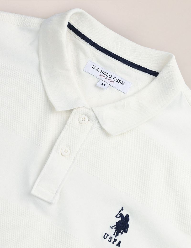 U.S. POLO ASSN. Men White Cotton Blend Polo Neck T-Shirt - Image 4