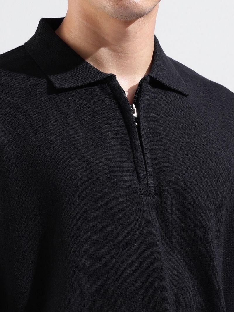 The Indian Garage Co. Men Black Polo Neck T-Shirt - Image 3
