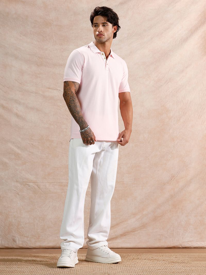 WROGN Men Pink Polo Neck Cotton T-Shirt - Image 5