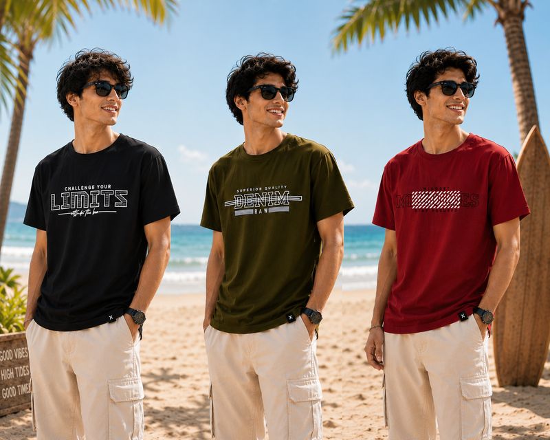 Palexo 3 Pack Men Multicolor Cotton Blend T-Shirts - Image 5