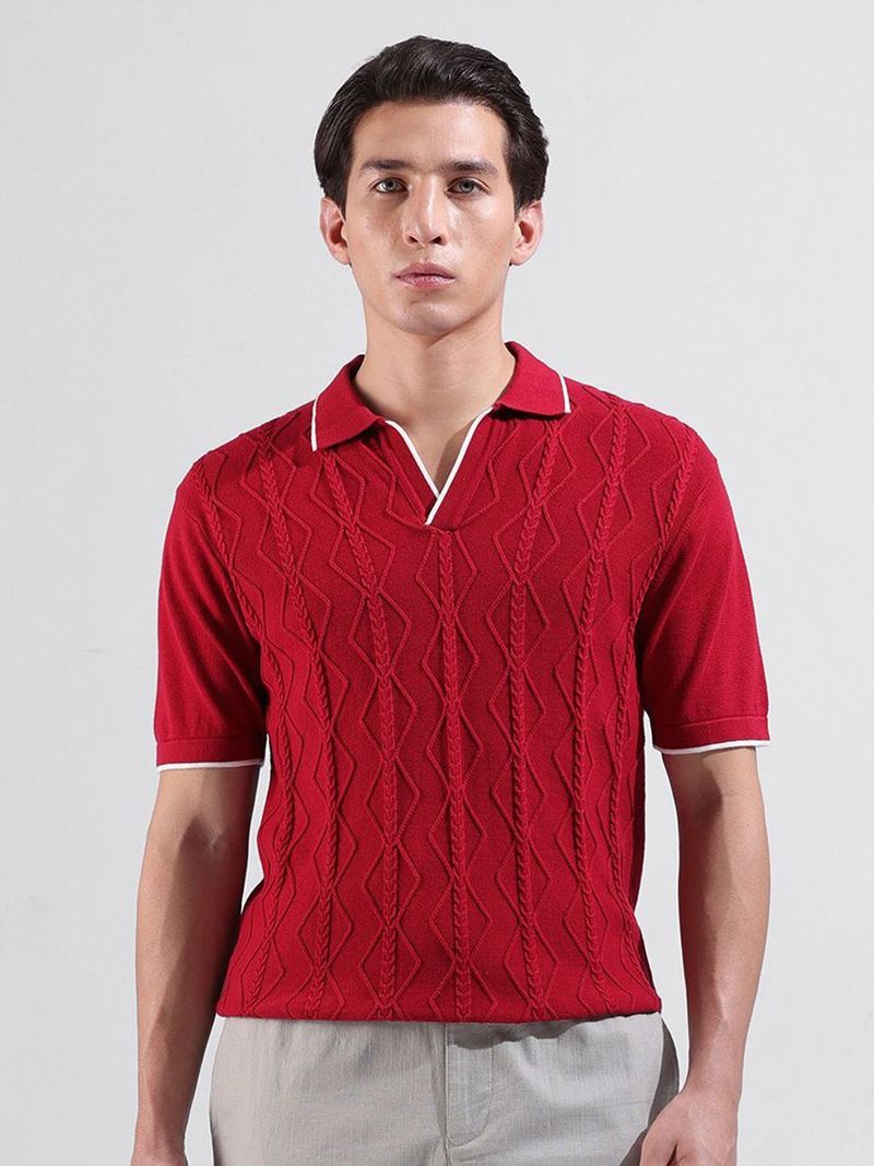 The Indian Garage Co. Men Maroon Polo Neck T-Shirt - Image 2