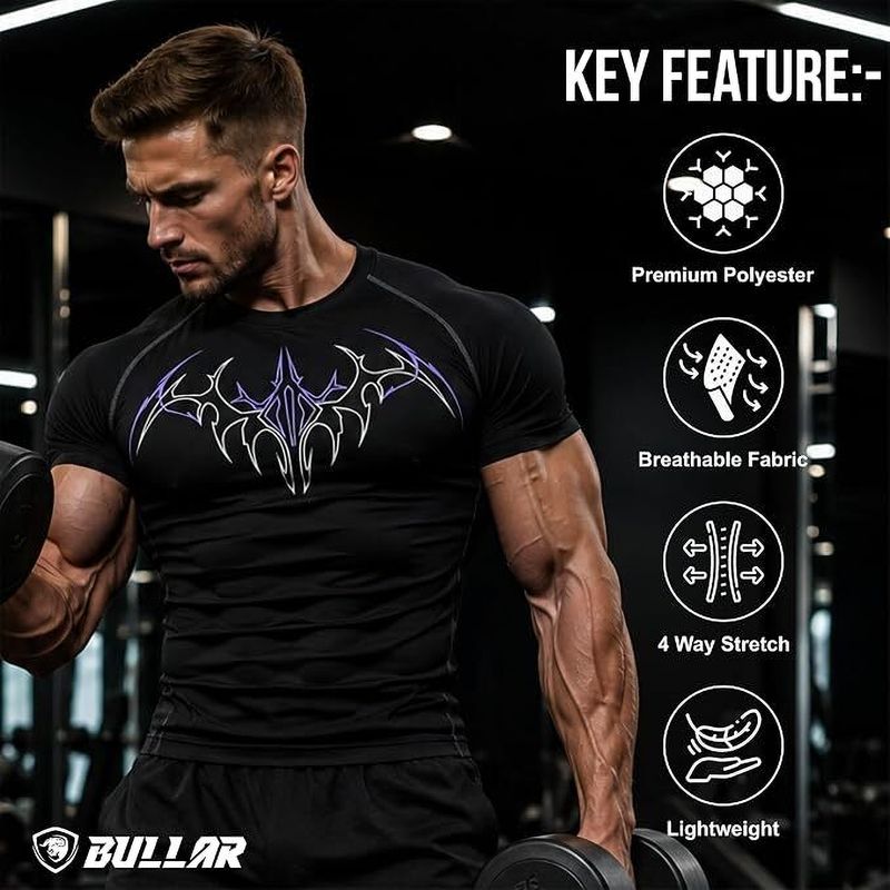 BULLAR Men Graphic Print Round Neck Polyester T-Shirt (Black) - Image 5