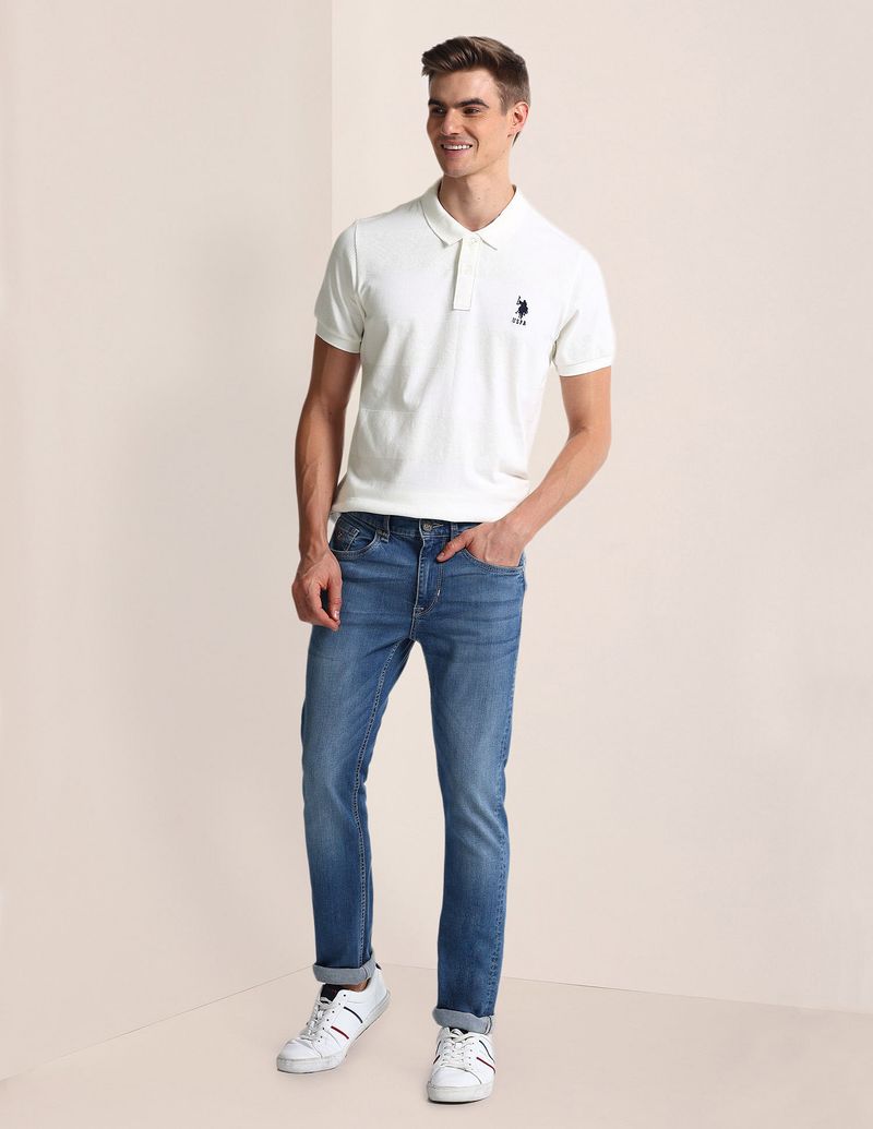 U.S. POLO ASSN. Men White Cotton Blend Polo Neck T-Shirt - Image 5