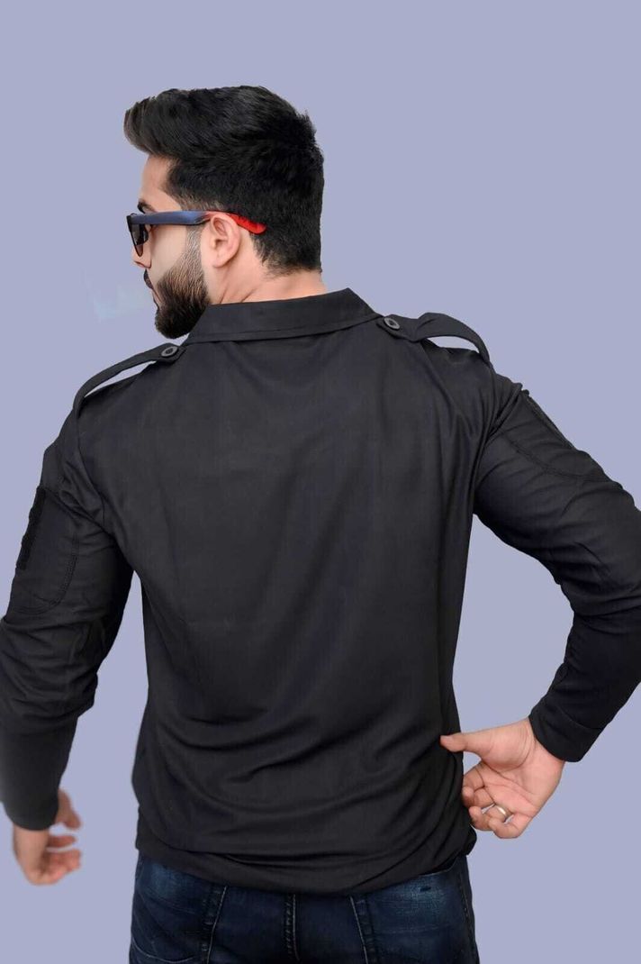 AZYXREN Men Black Zip Neck Cotton Blend T-Shirt - Image 3