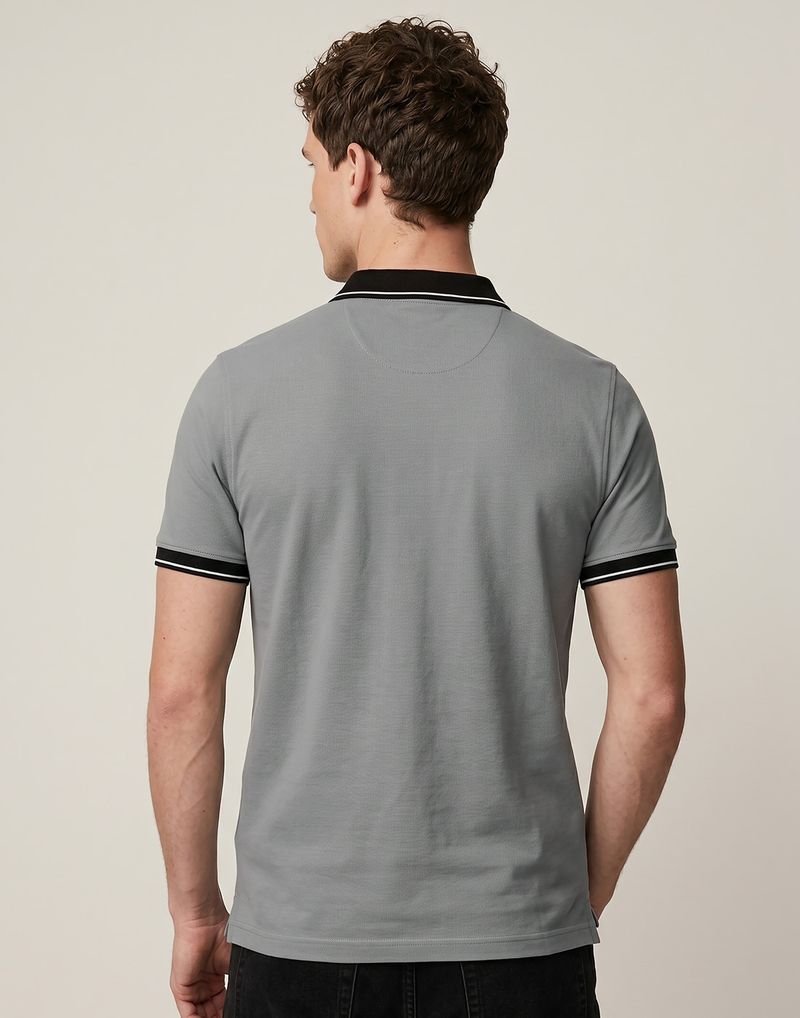 Allen Solly Men Solid Polo Neck Cotton Blend Grey T-Shirt - Image 6
