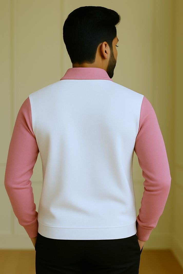 Try This Men Pink, White Zip Neck T-Shirt - Image 3