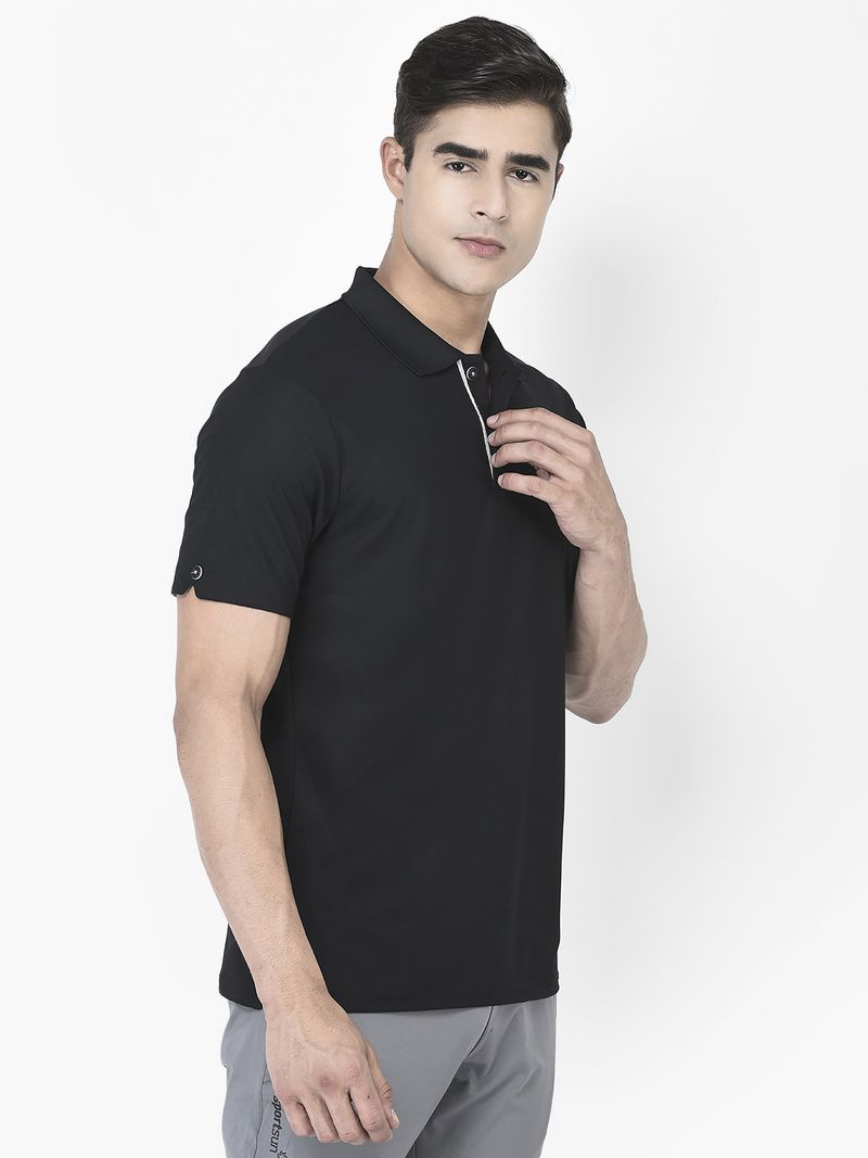Sport Sun Men Black Striped Polo Neck T-Shirt - Image 6