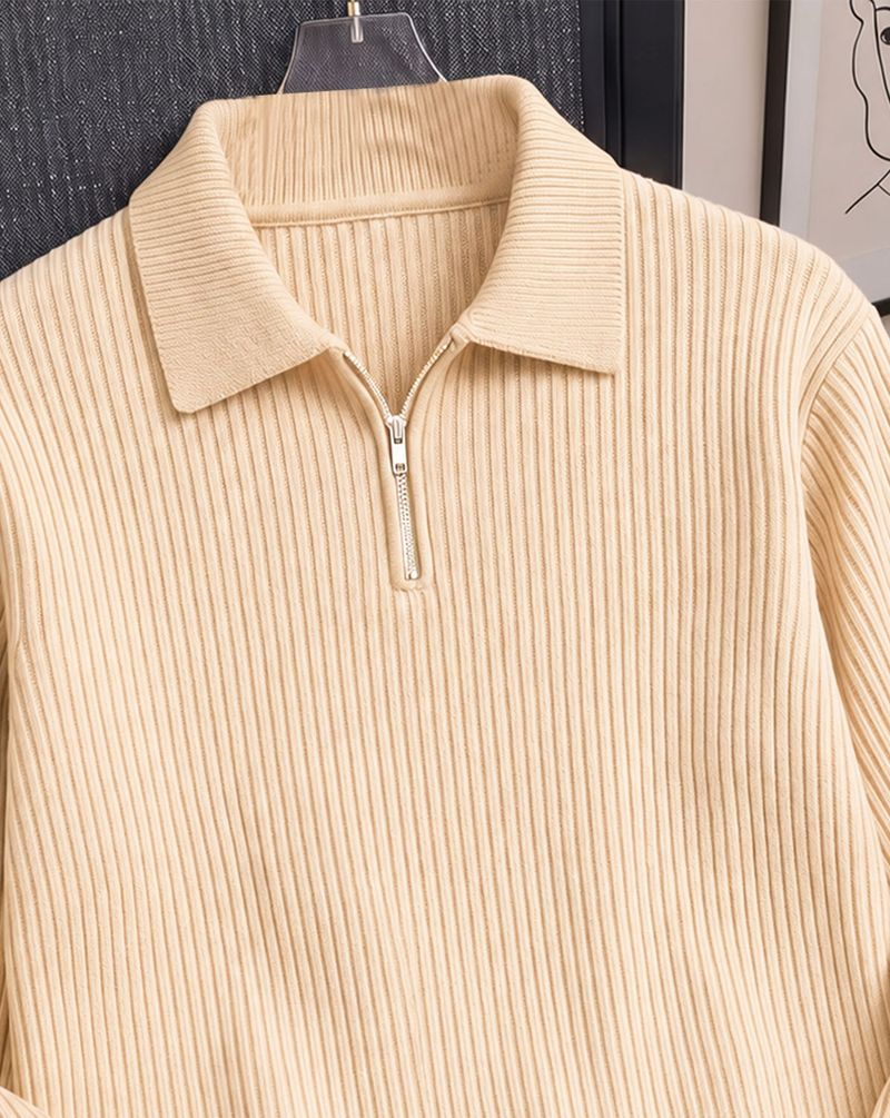 AOOSH Men Beige Cotton Blend Zip Neck T-Shirt - Image 5