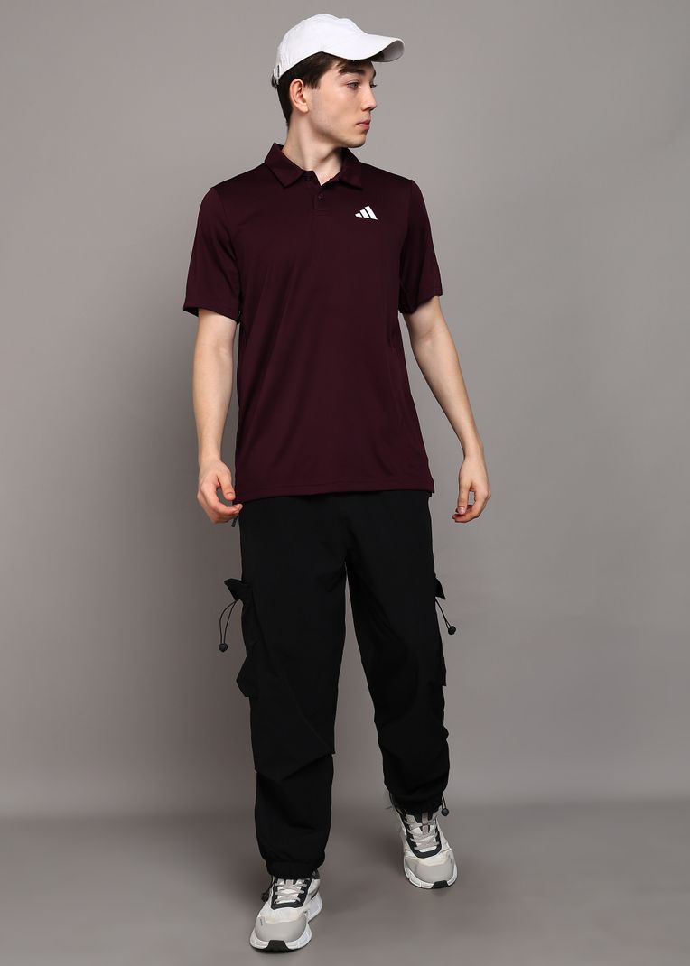 Men Solid Polo Neck Polyester Red T-Shirt - Image 3