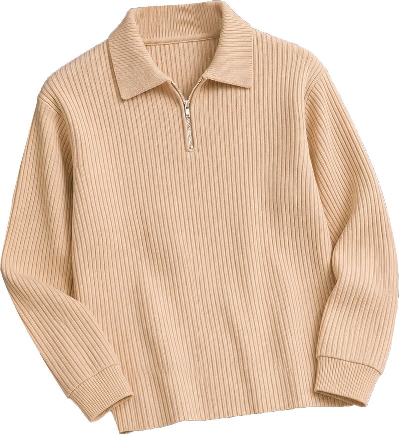 AOOSH Men Beige Cotton Blend Zip Neck T-Shirt - Image 6
