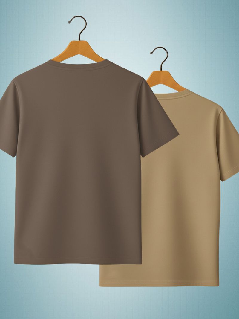 Yazole Men's 2-Pack Polycotton Brown, Beige T-Shirts - Image 3
