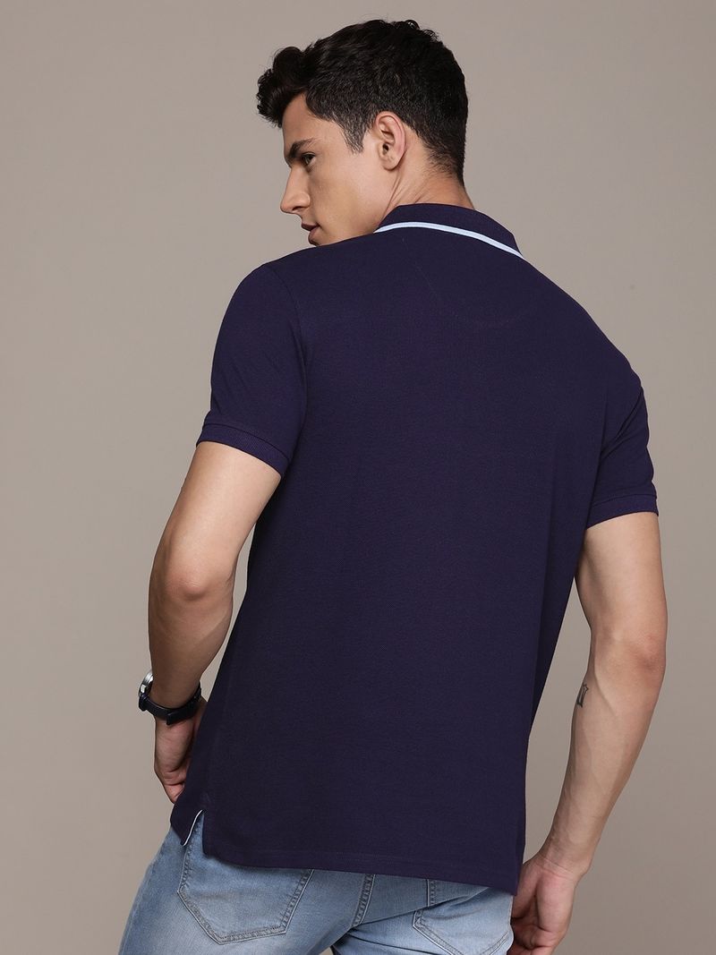 French Connection Navy Blue Cotton Polo Neck T-Shirt - Image 5