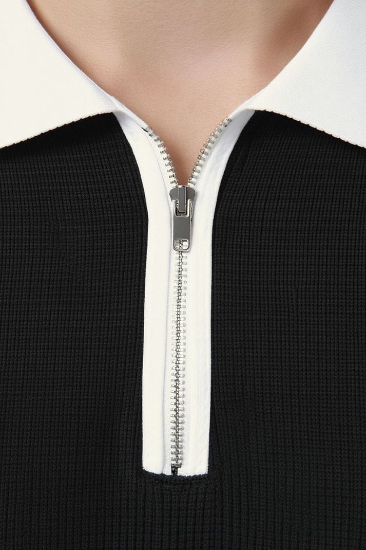 Try This Men's Zip Neck Black, White T-Shirt - Image 3