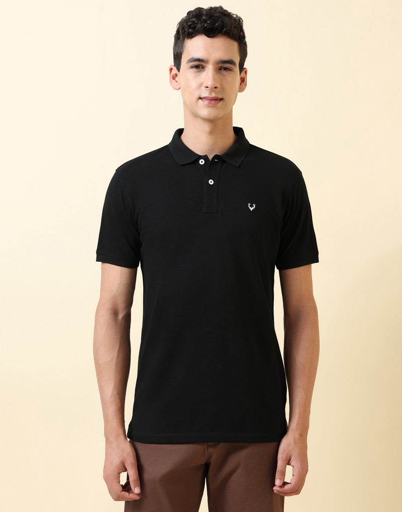 Allen Solly Solid Men Polo Neck Black T-Shirt