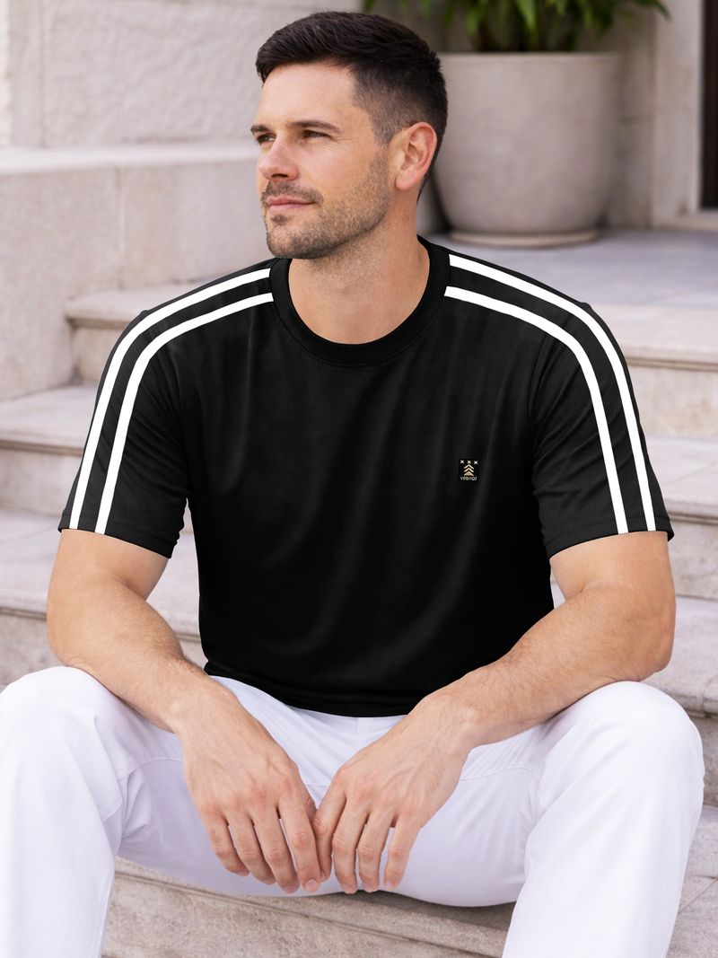 VeBNoR Men Striped Round Neck Polyester Black T-Shirt - Image 6