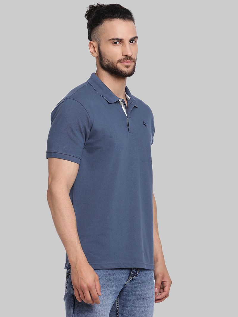 CANTABIL Men Blue Polycotton Polo Neck T-Shirt - Image 6