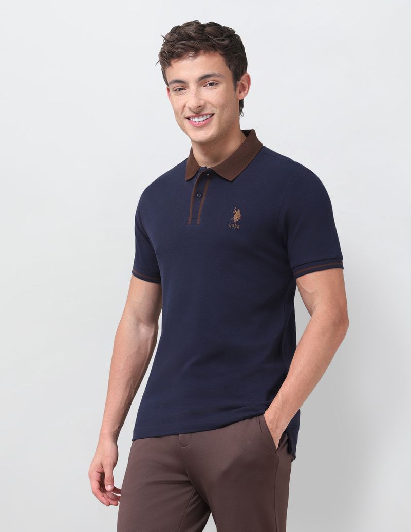 U.S. POLO ASSN. Men Blue Polo Neck T-Shirt - Image 3