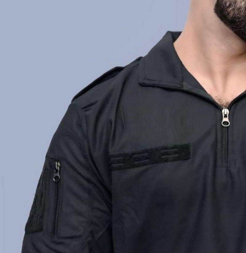 AZYXREN Men Black Zip Neck Cotton Blend T-Shirt - Image 5