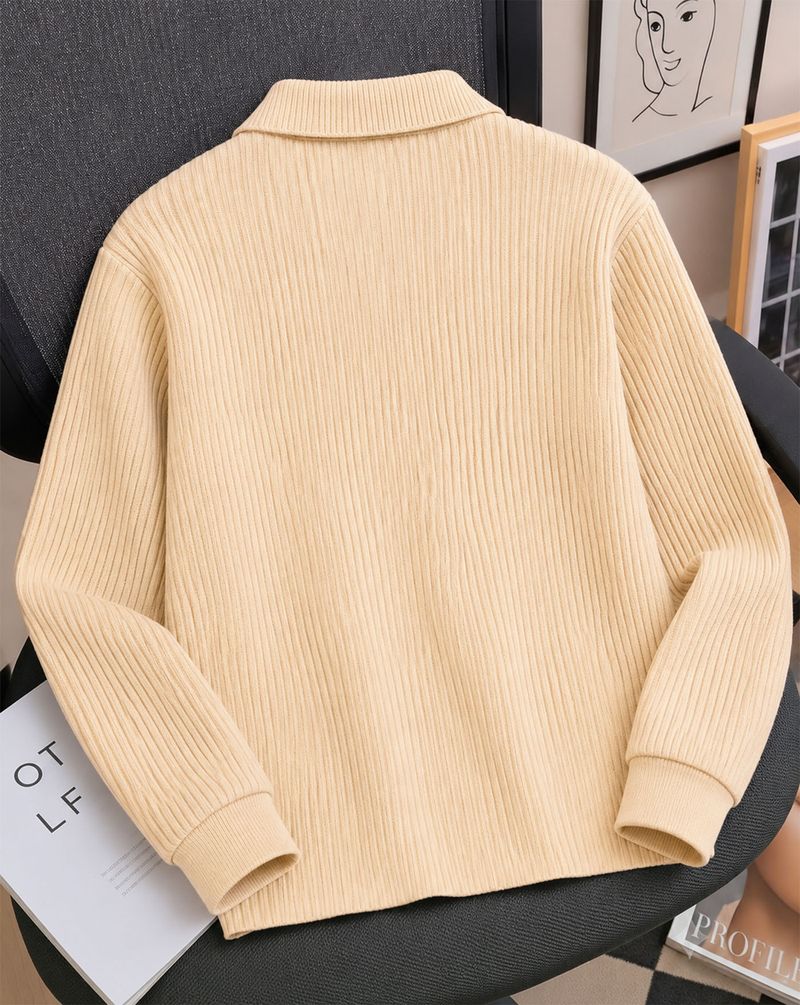 AOOSH Men Beige Cotton Blend Zip Neck T-Shirt - Image 3