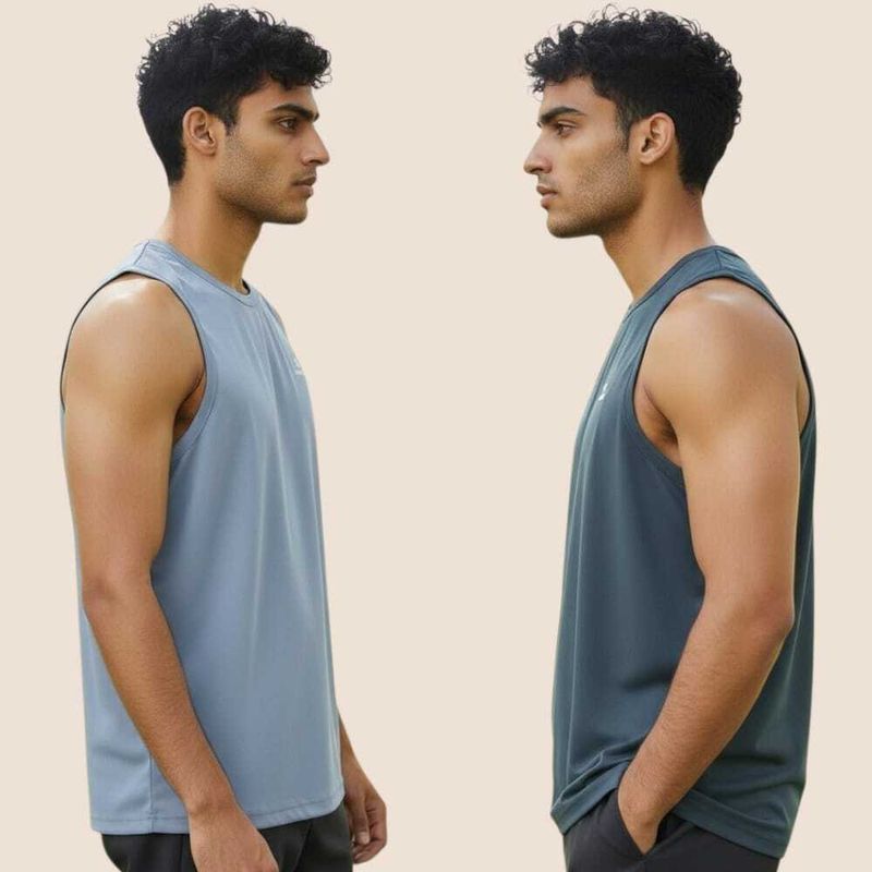 MANBOW Pack of 2 Men Solid Scoop Neck Polyester Grey, Light Blue T-Shirt - Image 4