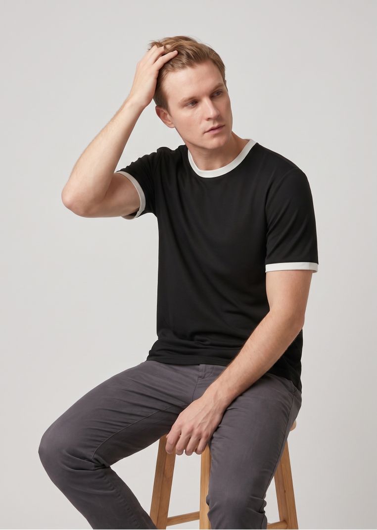 Septem Men's 2-Pack White, Black Polycotton T-Shirts - Image 4