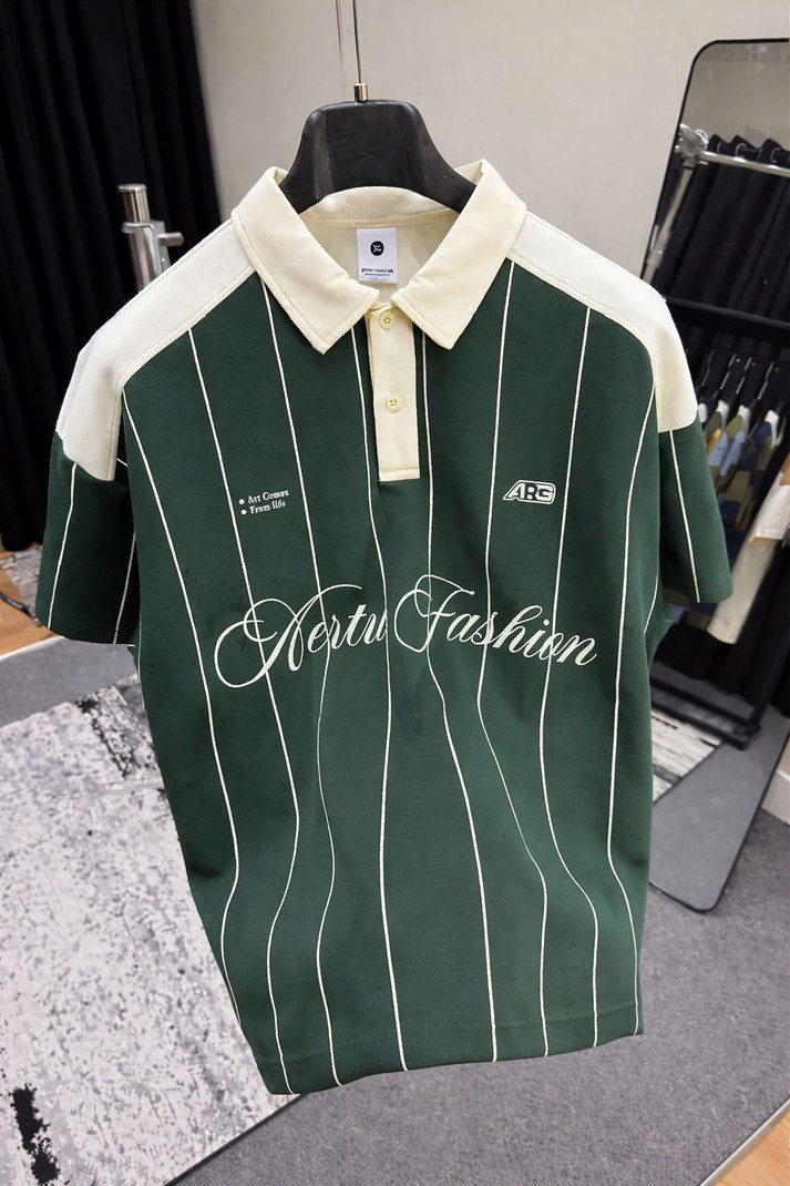 VOIDLINE Men Printed Polo Neck Cotton Blend Green T-Shirt