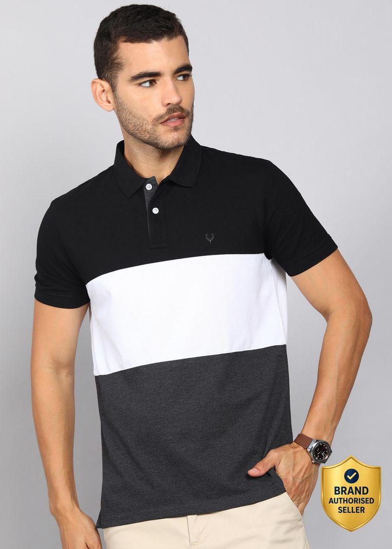 Allen Solly Men Colorblock Polo Neck Cotton Blend White T-Shirt - Image 2