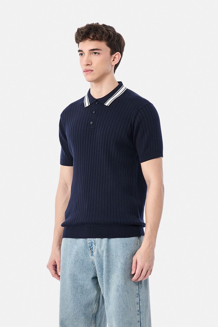 Snitch Men Solid Polo Neck Pure Cotton Navy Blue T-Shirt - Image 8