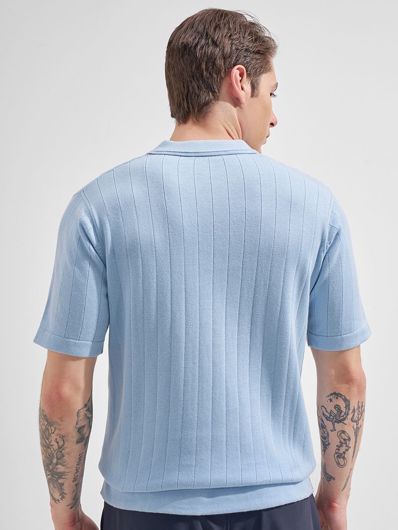 HIGHLANDER Men Light Blue Polo Neck T-Shirt - Image 3
