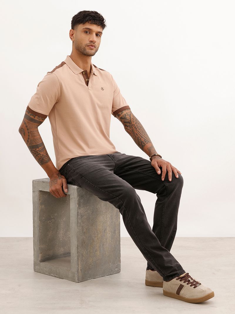 WROGN Men Colorblock Polo Neck Pure Cotton Brown T-Shirt - Image 4