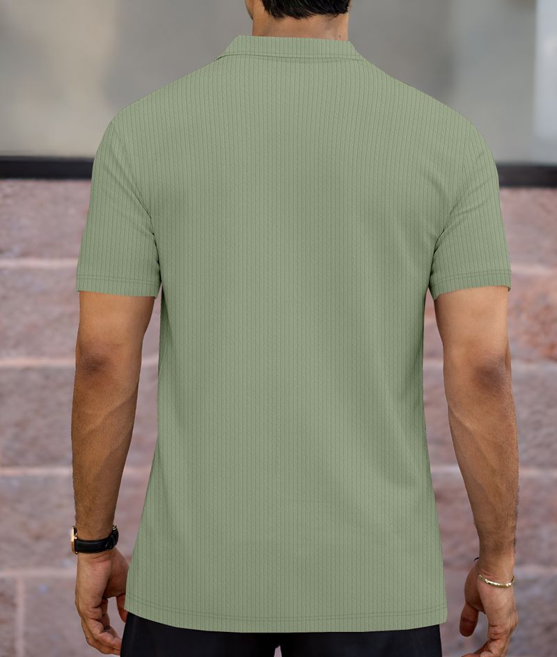 KAJARU Men Colorblock Zip Neck Polyester T-Shirt (Light Green, White) - Image 3