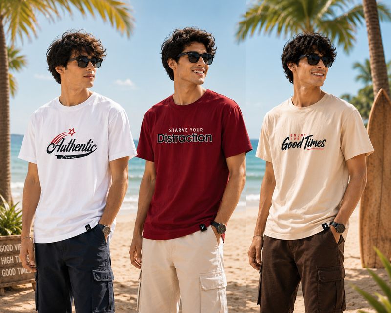 Palexo 3 Pack Men Multicolor Cotton Blend T-Shirts - Image 4