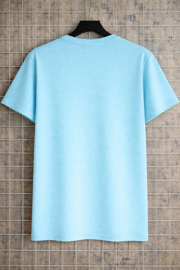 ABSTER Men Graphic Print, Typography Round Neck Pure Cotton Blue T-Shirt - Image 3