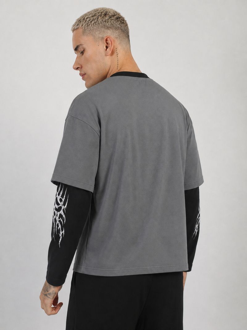 MANIAC Men Grey Cotton T-Shirt - Image 5