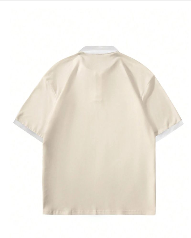 Men Typography Polo Neck Beige T-Shirt - Image 4