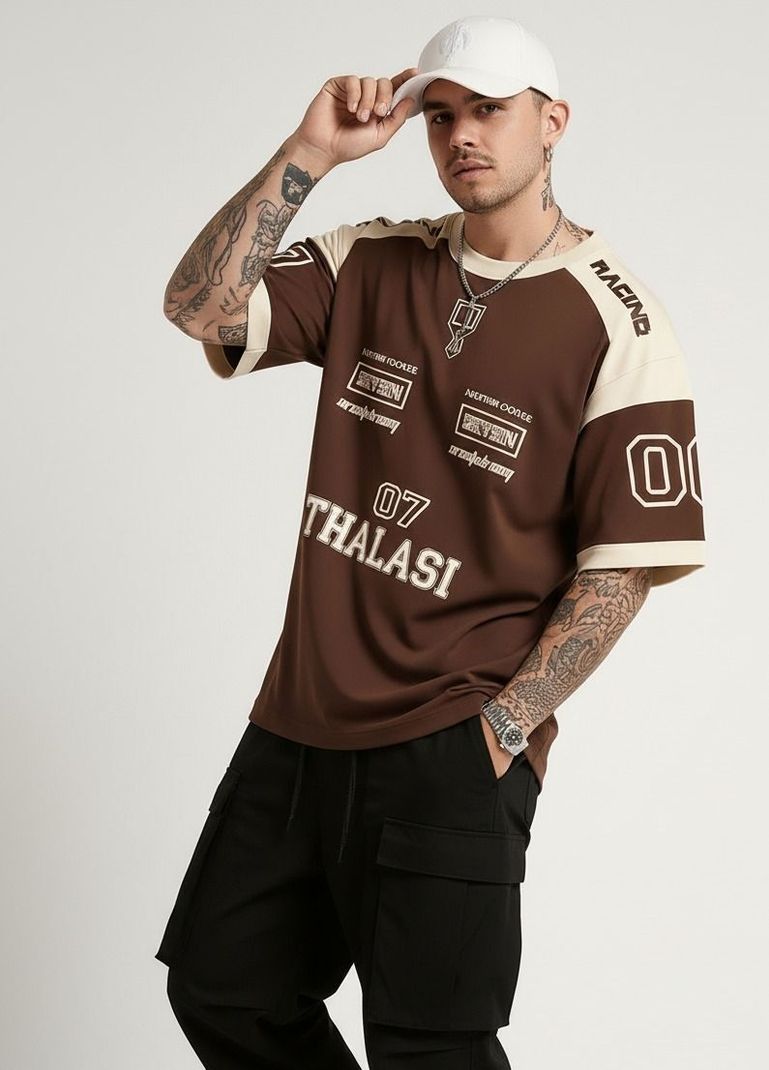 THALASI Men Brown Graphic Print T-Shirt - Image 5