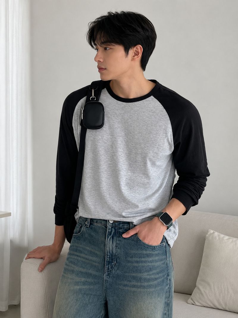 Wrodss Men Grey, Black Colorblock T-Shirt - Image 6