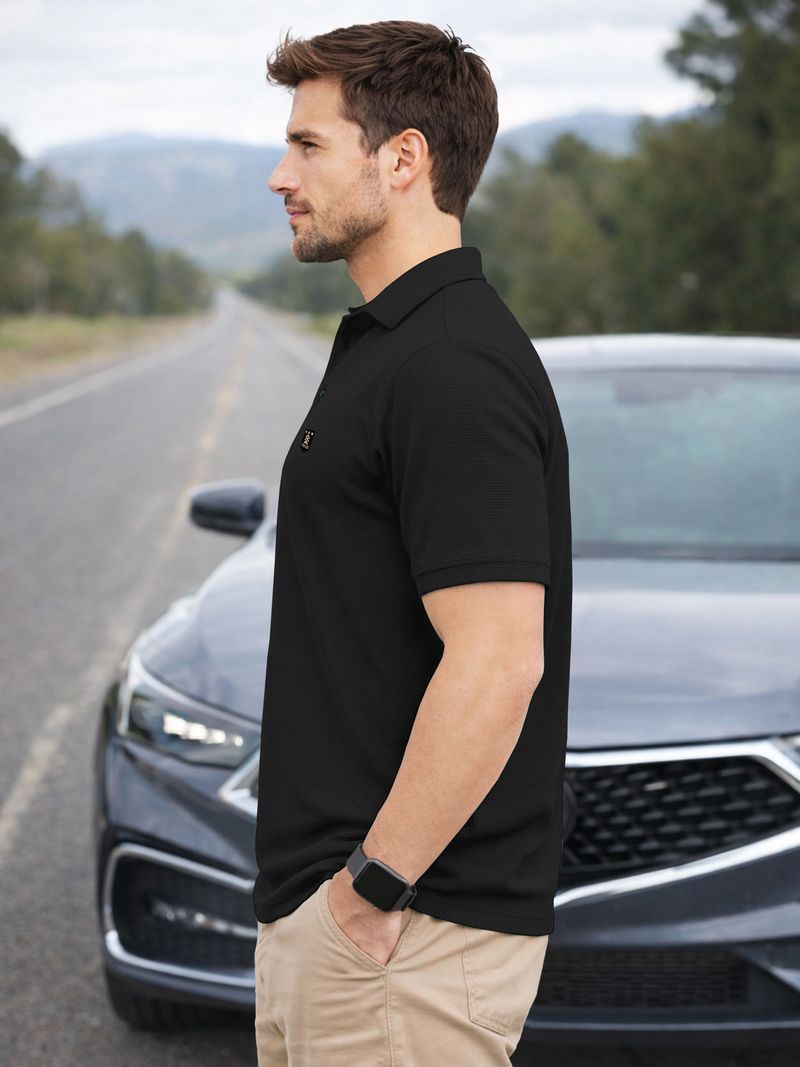 VeBNoR Men Black Polyester Polo Neck T-Shirt - Image 6